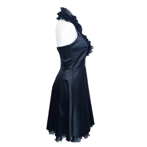 WHBM Black Satin Halter Ruffle Cocktail Dress With Pockets Size 4 - Picture 5 of 16